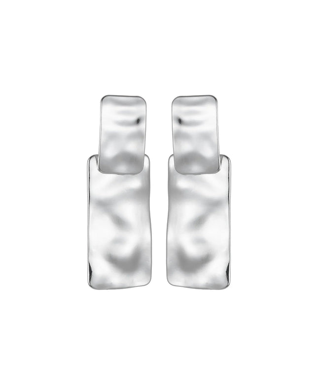 Silver Tone Hammered Rectangular Earrings