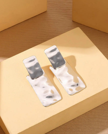 Silver Tone Hammered Rectangular Earrings