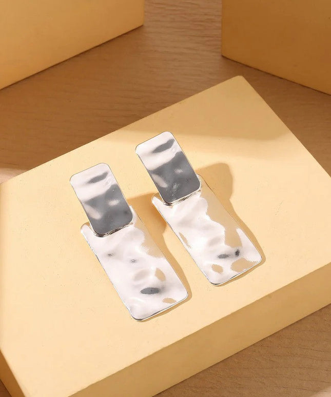 Silver Tone Hammered Rectangular Earrings