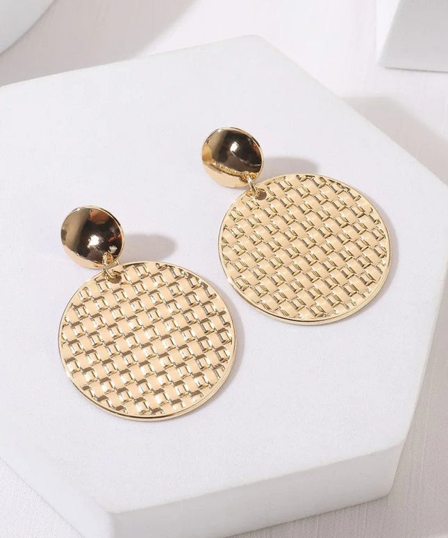 Gold Tone Mesh Textured Circle Earrings
