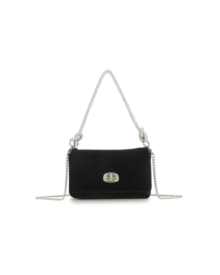 Black Velvet Small Evening Bag with Silver Knot Handle