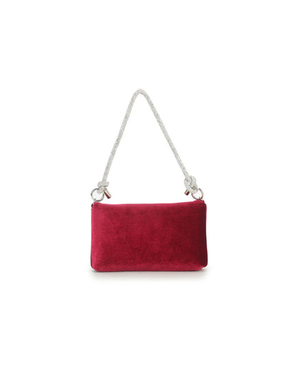 Cherry Red Velvet Small Evening Bag with Silver Knot Handle