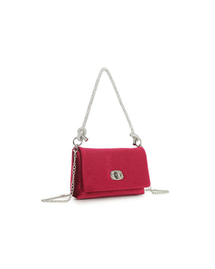 Cherry Red Velvet Small Evening Bag with Silver Knot Handle