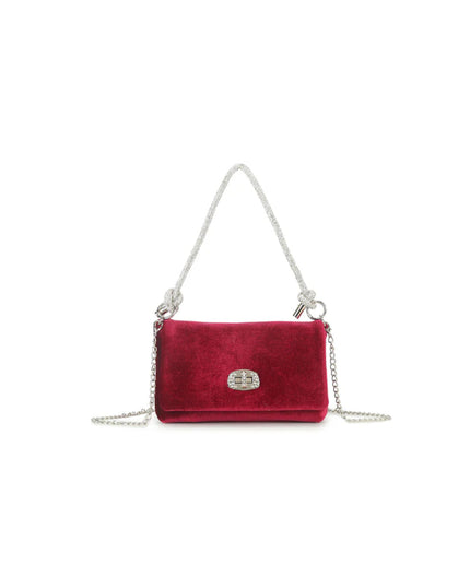 Cherry Red Velvet Small Evening Bag with Silver Knot Handle