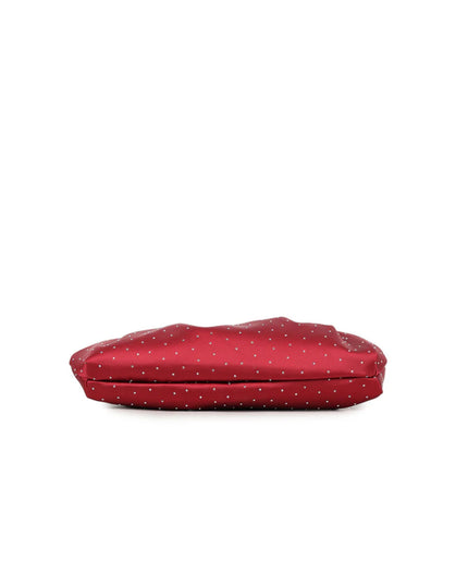 Cherry Red Embellished Satin Ruched Clutch Bag