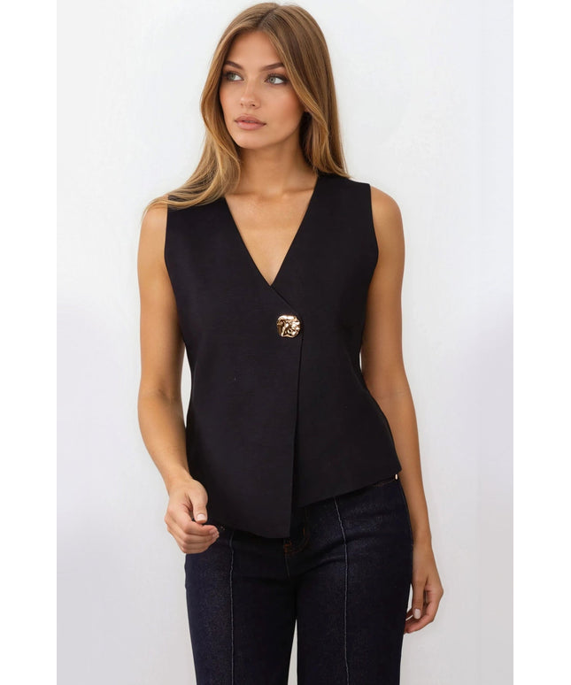 Black Asymmetric Fine Knit Waistcoat