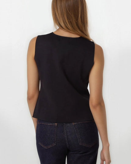 Black Asymmetric Fine Knit Waistcoat