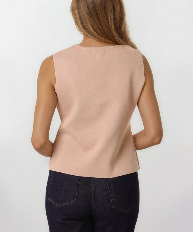 Mocha Asymmetric Fine Knit Waistcoat