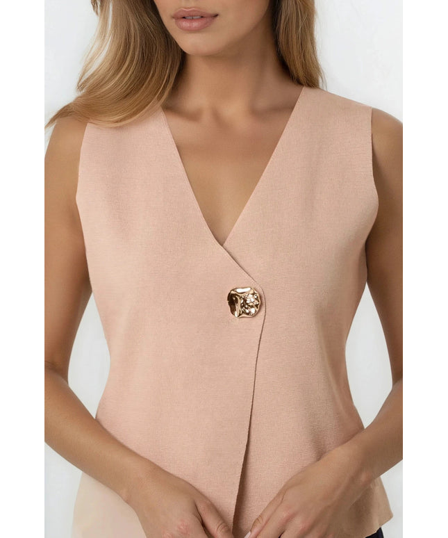Mocha Asymmetric Fine Knit Waistcoat