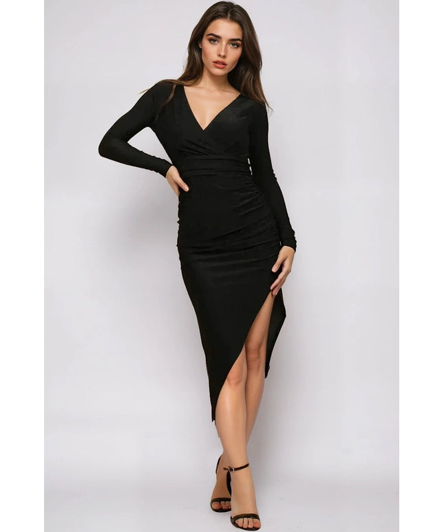 Black Lurex Wrap Maxi Dress