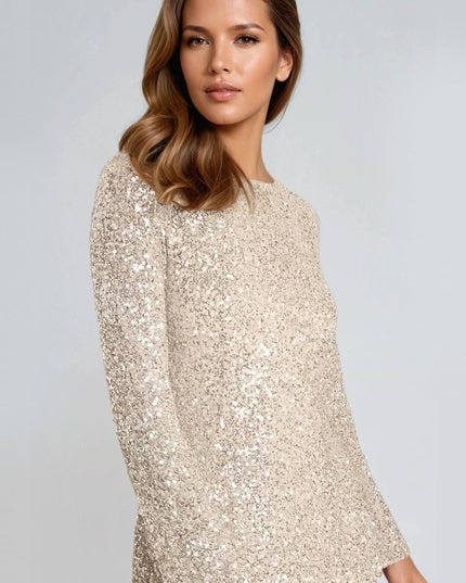 Champagne Bow Back Sequin Mini Dress