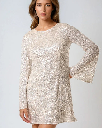Champagne Bow Back Sequin Mini Dress