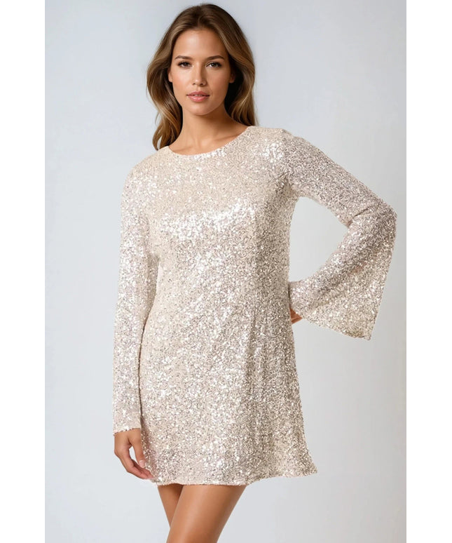 Champagne Bow Back Sequin Mini Dress