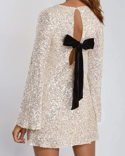 Champagne Bow Back Sequin Mini Dress