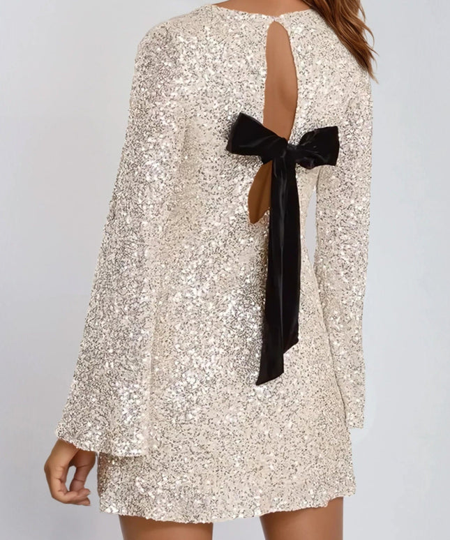 Champagne Bow Back Sequin Mini Dress