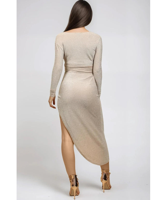 Champagne Lurex Wrap Maxi Dress