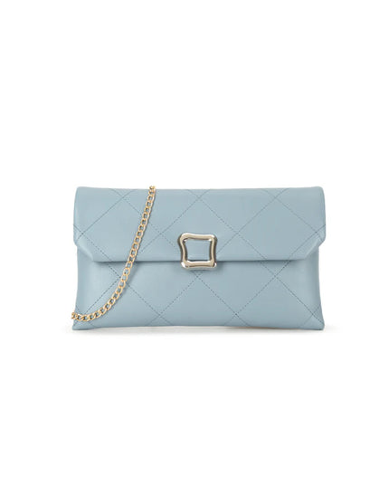 Grey Blue Faux Leather Clutch Bag with Chain Strap-0