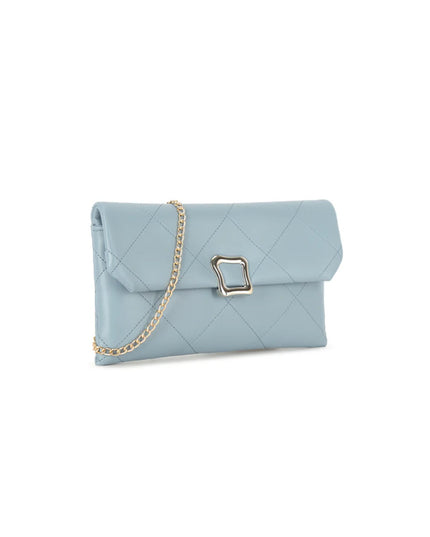 Grey Blue Faux Leather Clutch Bag with Chain Strap-1