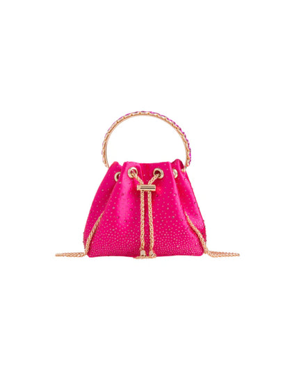 Fuchsia Embellished Top Handle Evening Bag
