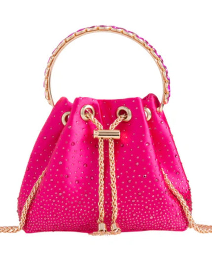 Fuchsia Embellished Top Handle Evening Bag