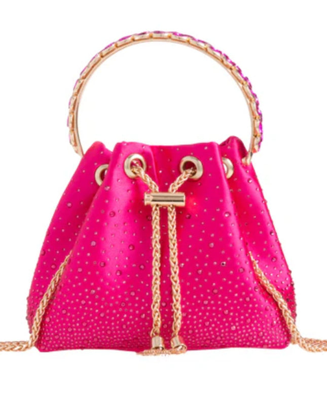 Fuchsia Embellished Top Handle Evening Bag