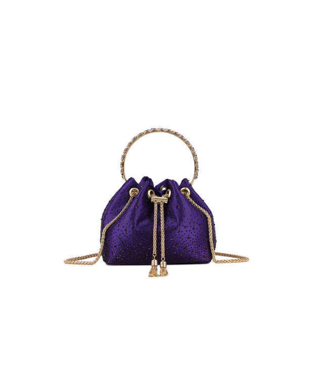 Purple Embellished Top Handle Evening Bag