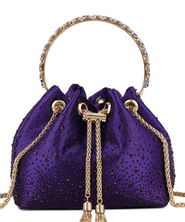 Purple Embellished Top Handle Evening Bag