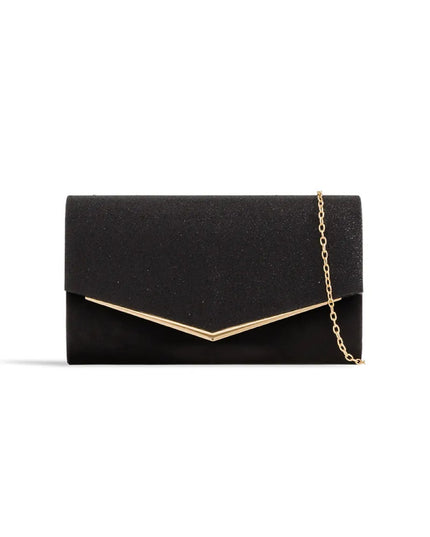 Black Glitter Envelope Clutch Bag