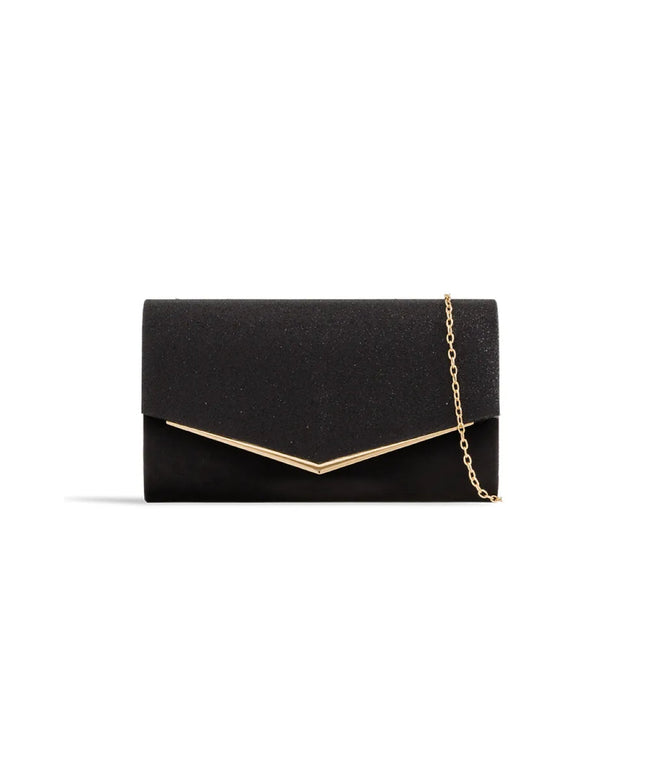 Black Glitter Envelope Clutch Bag