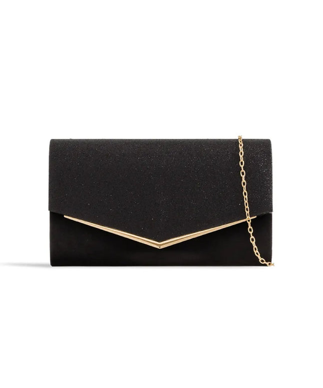 Black Glitter Envelope Clutch Bag