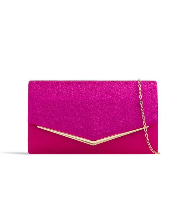 Fuchsia Glitter Envelope Clutch Bag