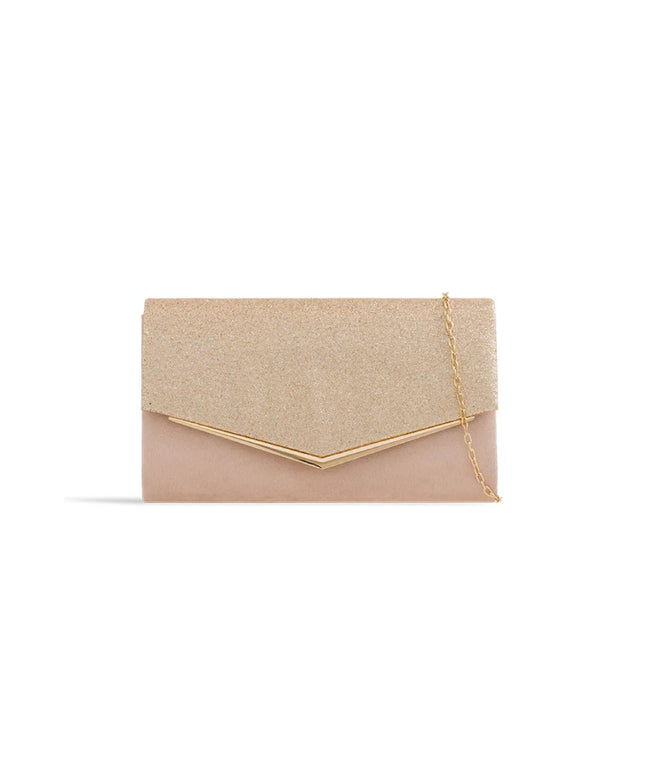 Nude Blush Glitter Envelope Clutch Bag