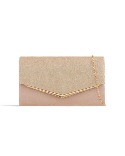 Nude Blush Glitter Envelope Clutch Bag