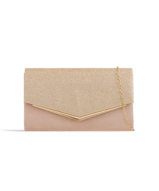 Nude Blush Glitter Envelope Clutch Bag