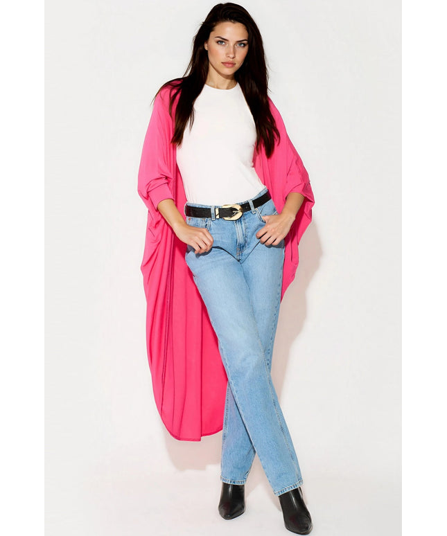 Fuchsia Batwing Sleeve Kimono Cardigan