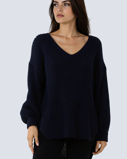Navy Oversized V-Neck Chunky Knit Jumper