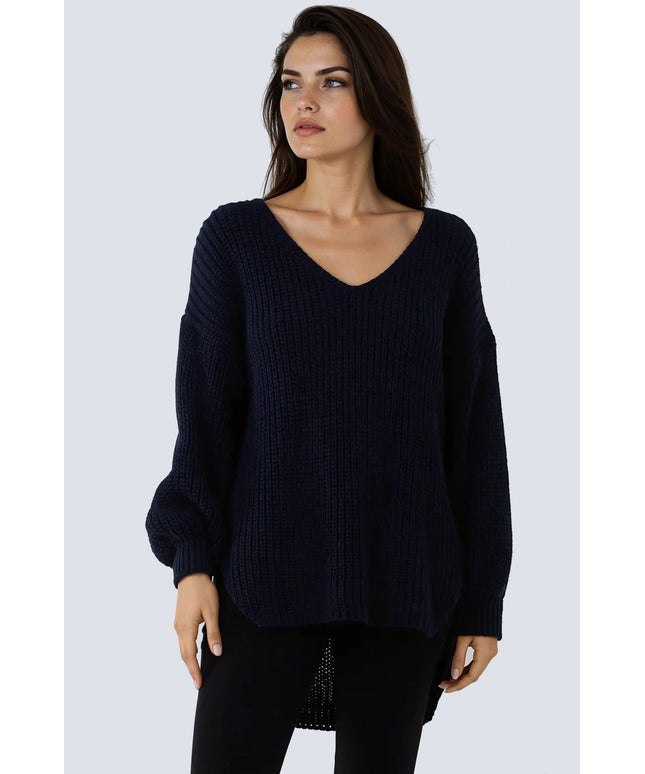 Navy Oversized V-Neck Chunky Knit Jumper