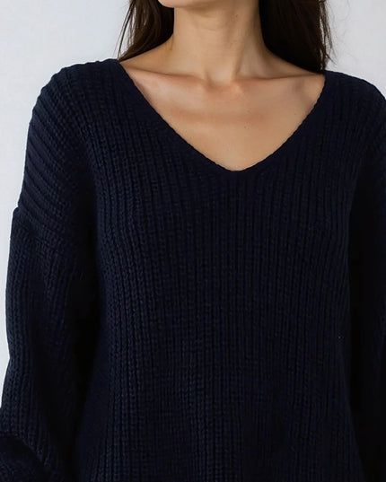 Navy Oversized V-Neck Chunky Knit Jumper