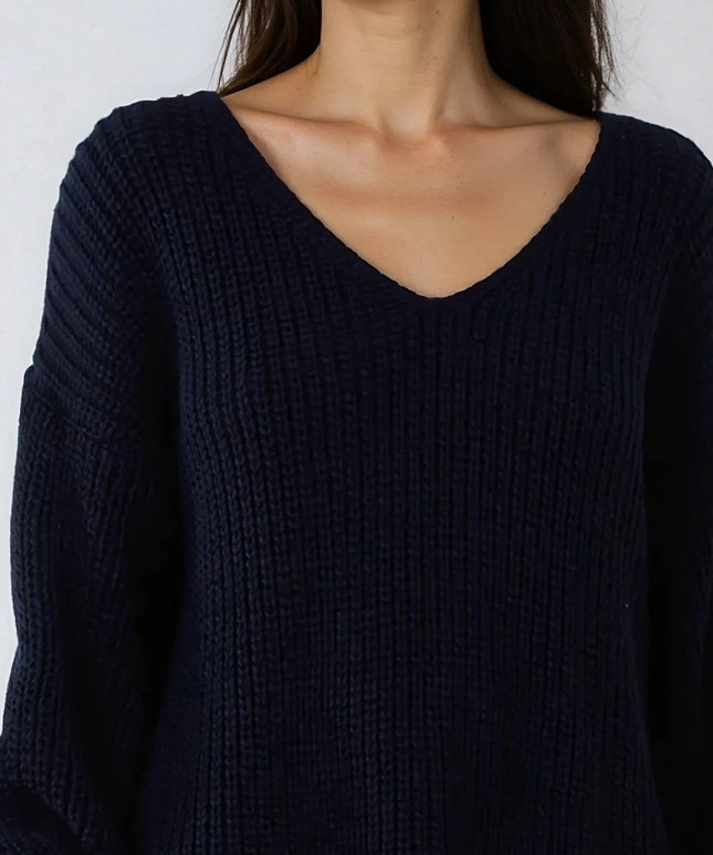 Navy Oversized V-Neck Chunky Knit Jumper