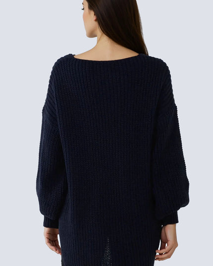Navy Oversized V-Neck Chunky Knit Jumper