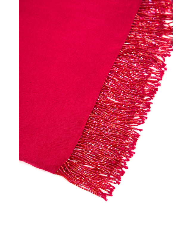 Fuchsia Pashmina Shawl with Beaded Tassels