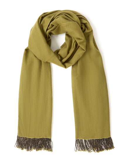Khaki Pashmina Shawl with Beaded Tassels