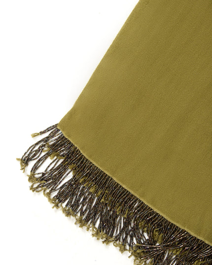 Khaki Pashmina Shawl with Beaded Tassels