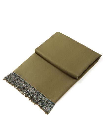 Khaki Pashmina Shawl with Beaded Tassels