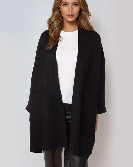 Black Pearl Sleeve Open Cardigan
