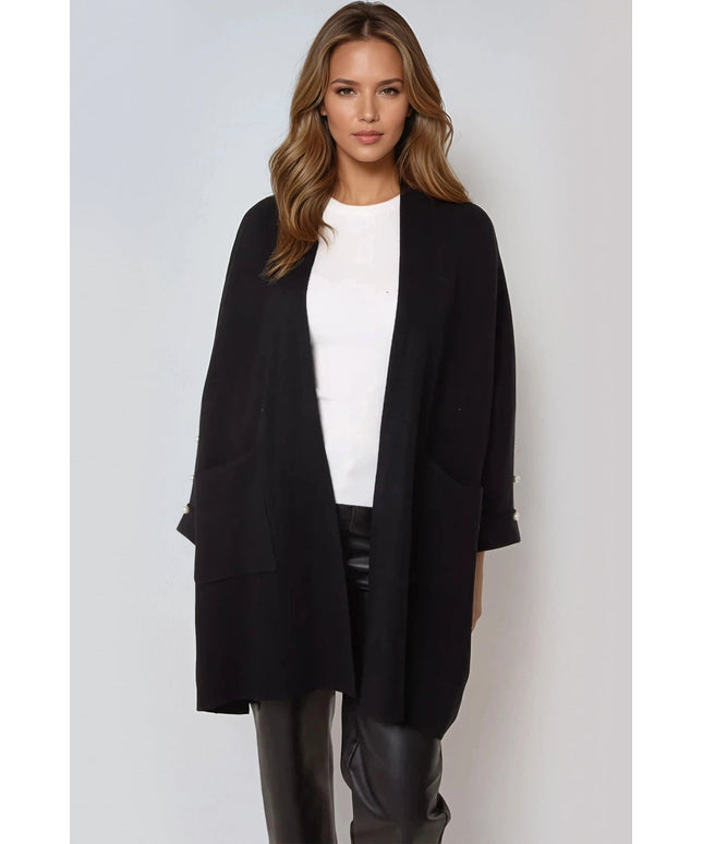 Black Pearl Sleeve Open Cardigan