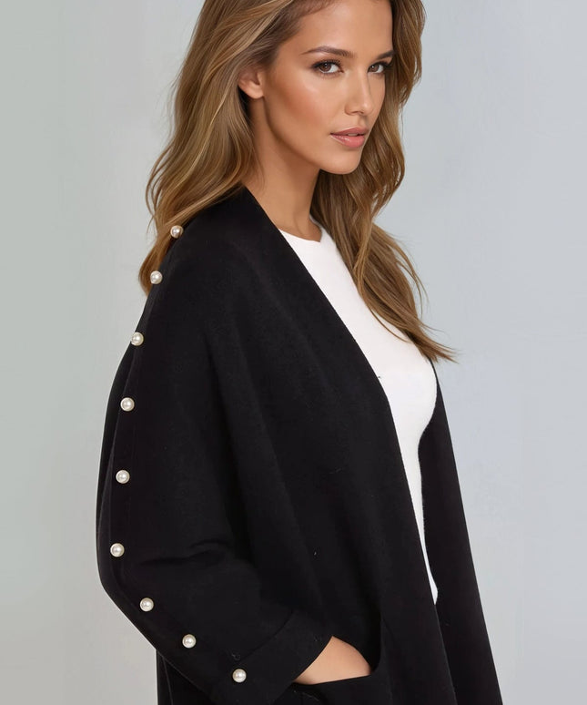Black Pearl Sleeve Open Cardigan
