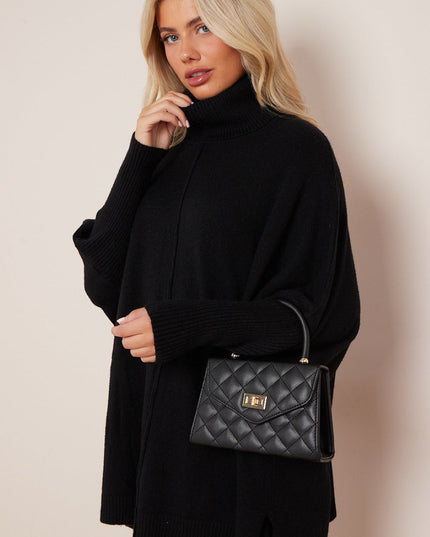 Black Small Top Handle Chain Bag-2