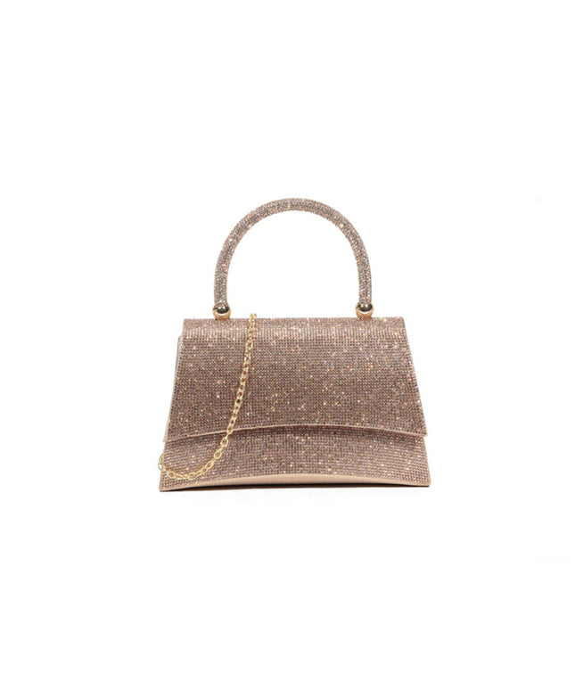 Rose Gold Glitter Top Handle Evening Bag