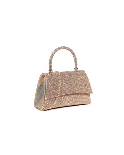 Rose Gold Glitter Top Handle Evening Bag